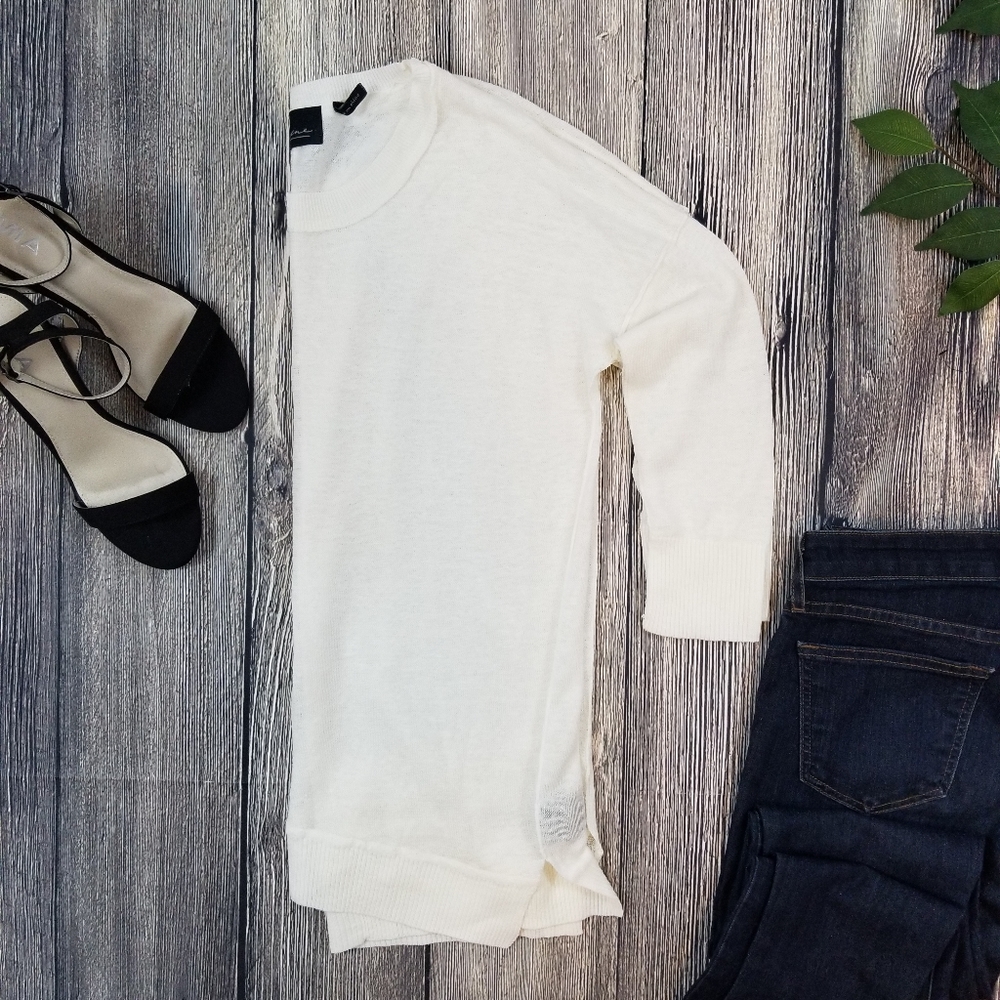 Line Linen Blend Crew Neck White Pullover